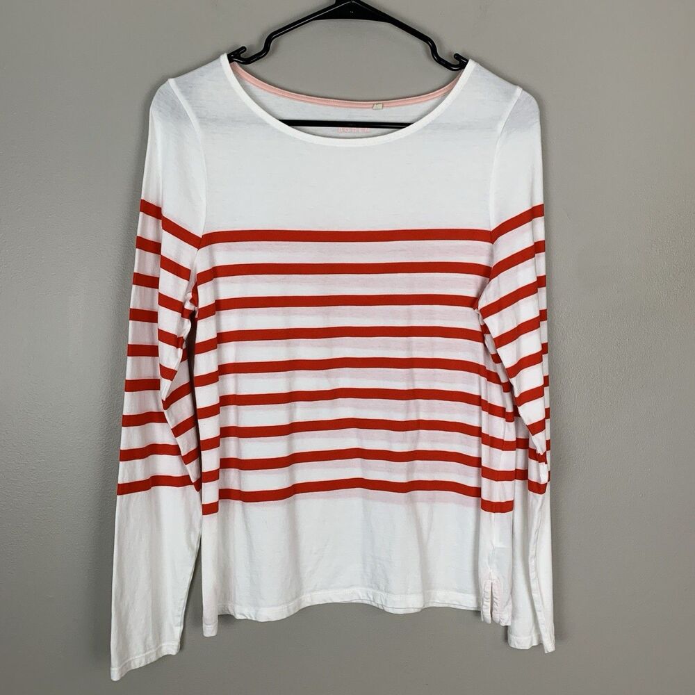 Boden Womens T Shirt US Sz 8 Striped Round Neck Long Sleeve Cotton Top